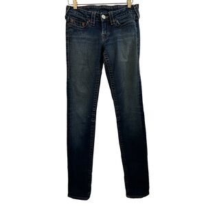 True Religion Stella Skinny Distressed Faded Dark Wash Jeans Size 27